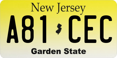 NJ license plate A81CEC