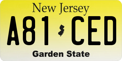 NJ license plate A81CED