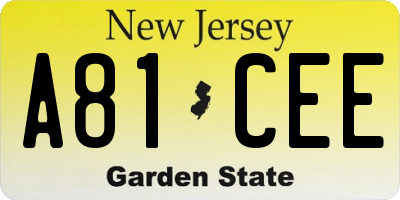 NJ license plate A81CEE