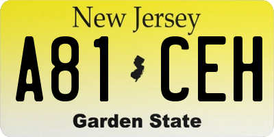 NJ license plate A81CEH