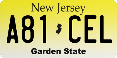 NJ license plate A81CEL