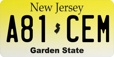 NJ license plate A81CEM