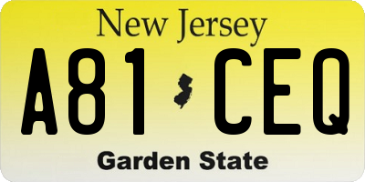 NJ license plate A81CEQ
