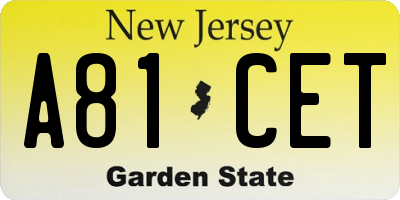 NJ license plate A81CET