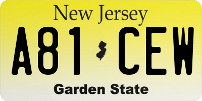 NJ license plate A81CEW