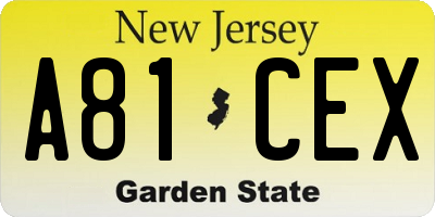 NJ license plate A81CEX