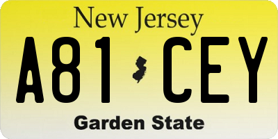 NJ license plate A81CEY