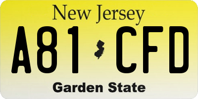 NJ license plate A81CFD