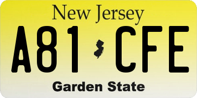 NJ license plate A81CFE