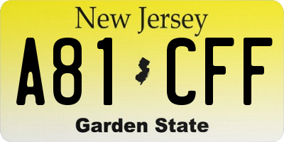 NJ license plate A81CFF