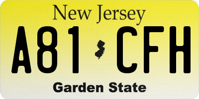 NJ license plate A81CFH