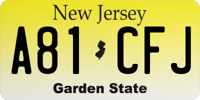 NJ license plate A81CFJ