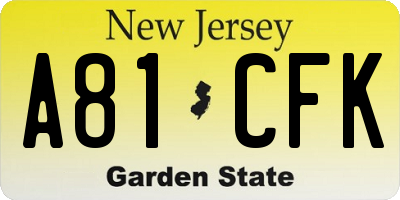 NJ license plate A81CFK