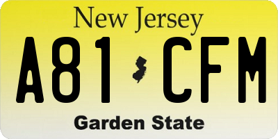 NJ license plate A81CFM