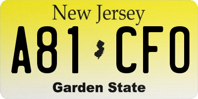 NJ license plate A81CFO