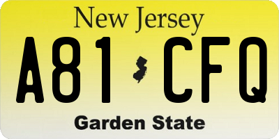 NJ license plate A81CFQ