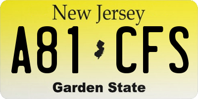 NJ license plate A81CFS