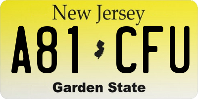 NJ license plate A81CFU