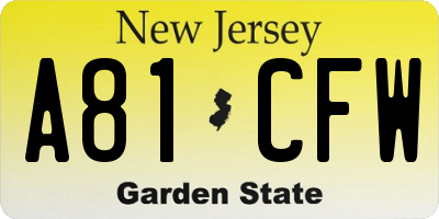 NJ license plate A81CFW