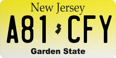 NJ license plate A81CFY
