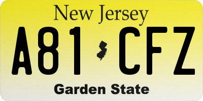 NJ license plate A81CFZ