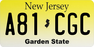 NJ license plate A81CGC