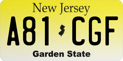 NJ license plate A81CGF