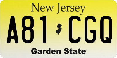 NJ license plate A81CGQ