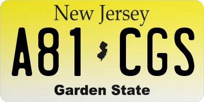 NJ license plate A81CGS