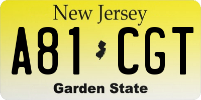 NJ license plate A81CGT