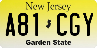 NJ license plate A81CGY