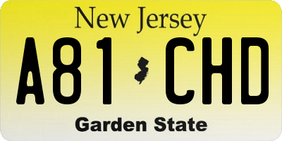 NJ license plate A81CHD
