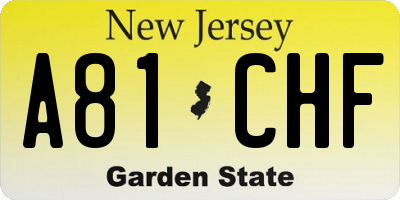 NJ license plate A81CHF