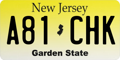 NJ license plate A81CHK