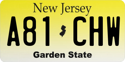 NJ license plate A81CHW