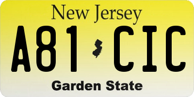 NJ license plate A81CIC