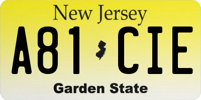 NJ license plate A81CIE