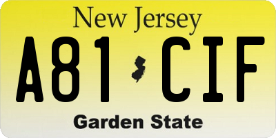NJ license plate A81CIF