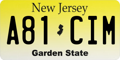 NJ license plate A81CIM