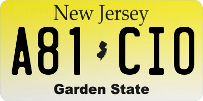NJ license plate A81CIO