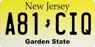 NJ license plate A81CIQ