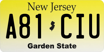 NJ license plate A81CIU