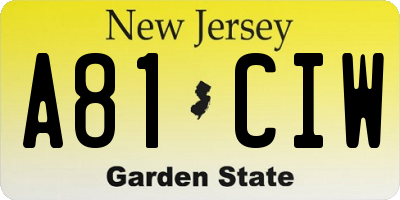 NJ license plate A81CIW