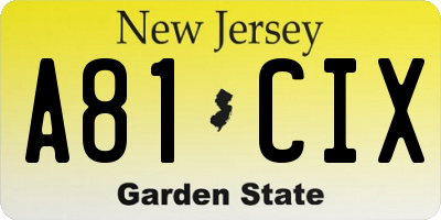 NJ license plate A81CIX