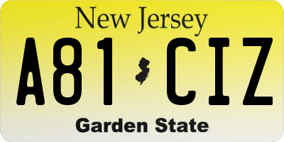 NJ license plate A81CIZ