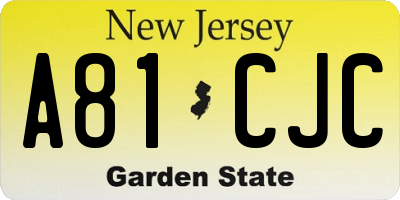 NJ license plate A81CJC
