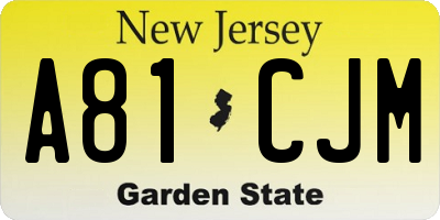 NJ license plate A81CJM