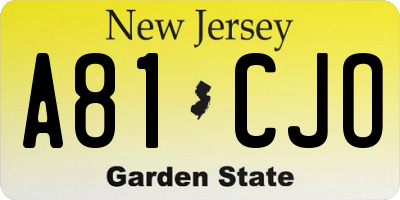 NJ license plate A81CJO