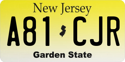 NJ license plate A81CJR
