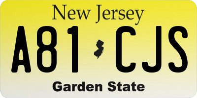 NJ license plate A81CJS